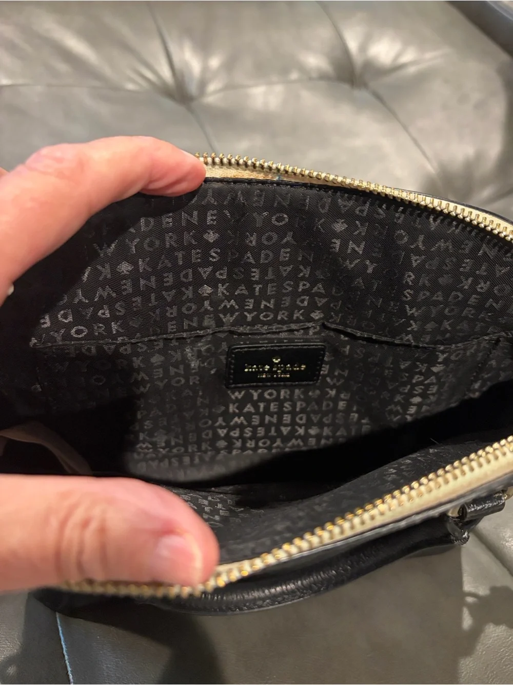 kate spade Black and Cream Dome Satchel with Removable Strap